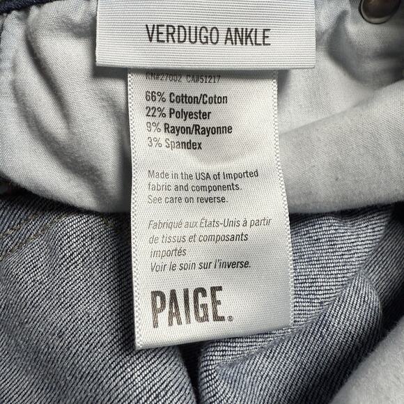 Paige Verdugo Ankle Jeans 26 Barton Distressed Raw Hem Skinny Mid Rise Blue USA - Picture 8 of 11